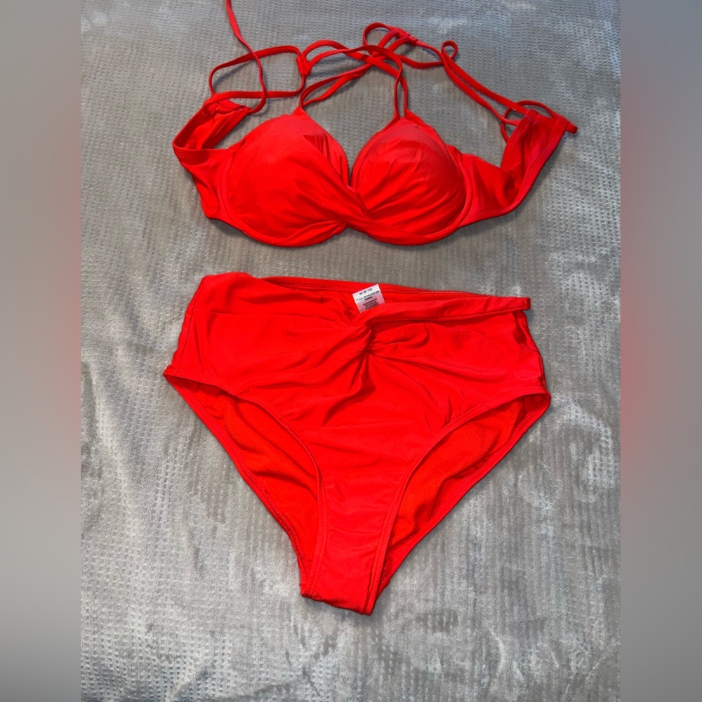 Time and Tru Red Strappy Bikini Set — M Top / L Bottom